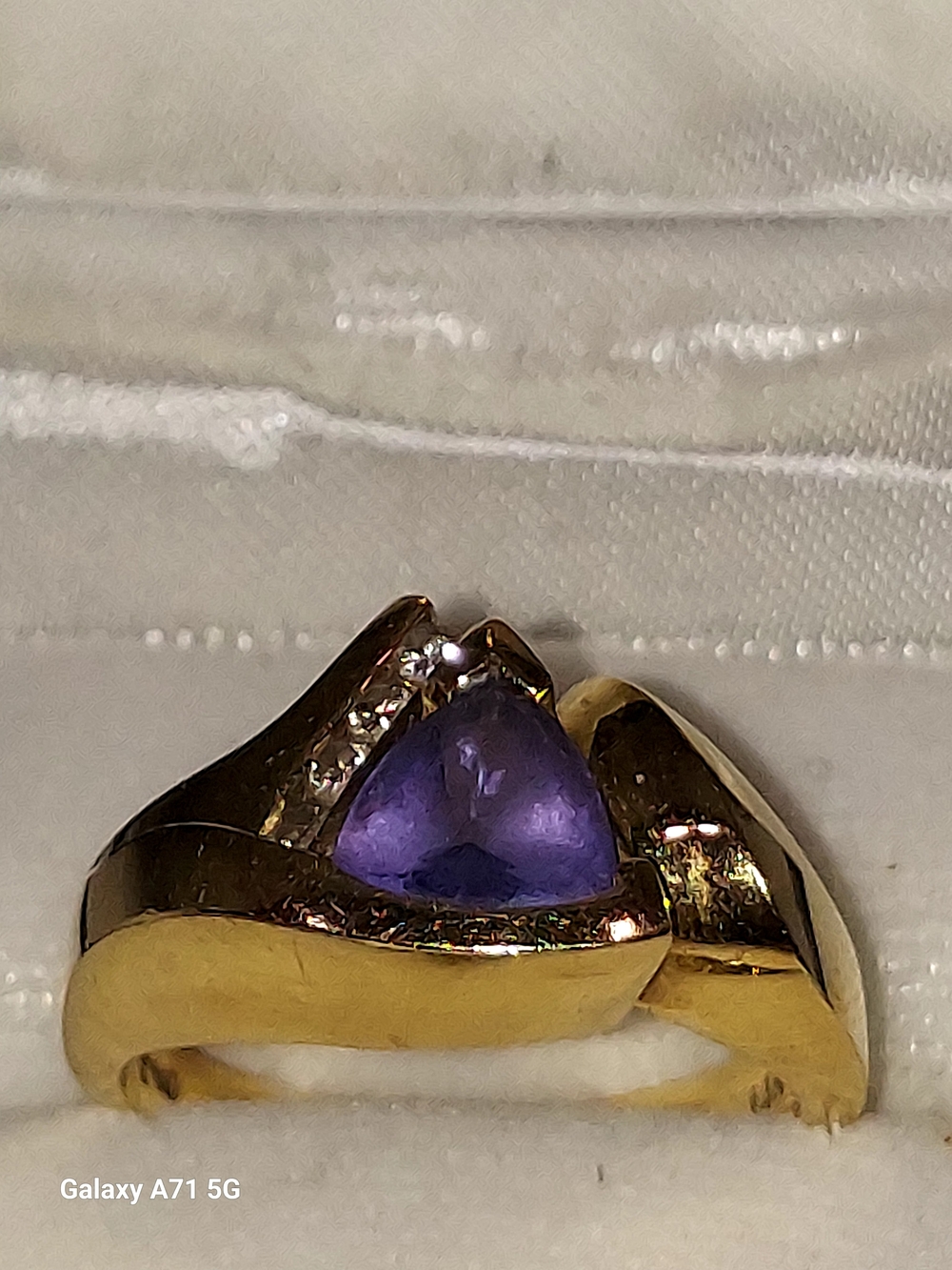 VTG 14K Gold 1ct Trillion Cut Tanzanite Bypass Ring With Diamonds Sz 7